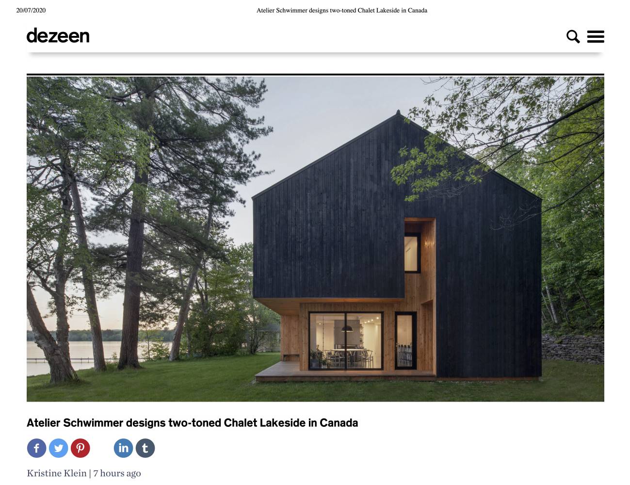 Dezeen Atelier Schwimmer designs two toned Chalet Lakeside in Canada (glissé(e)s)